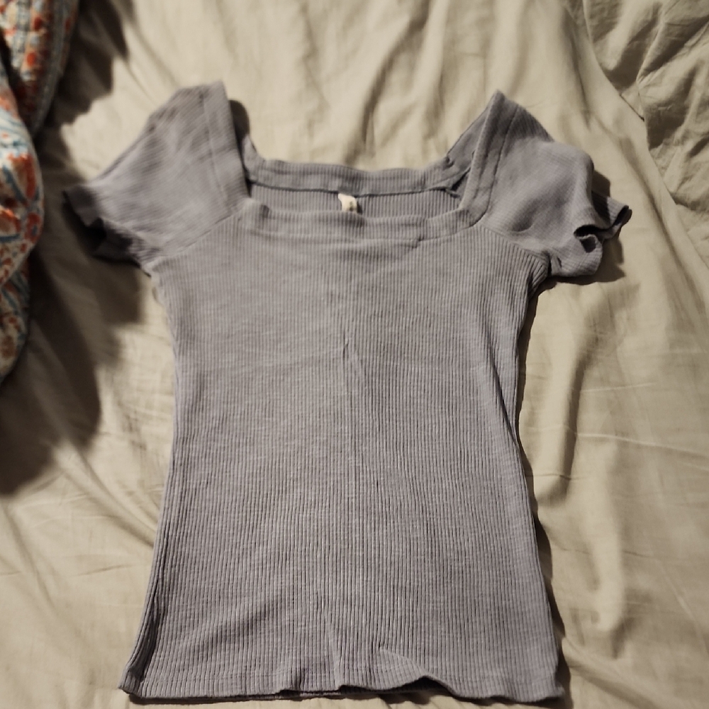 Wishlist Light Gray Ribbed Short Sleeve Top